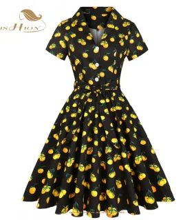 Abito estivo in cotone a maniche corte Robe Femme Sd0002 Verde S 4xl Edificio anni 50 anni 60 Rockabilly Abiti da donna vintag