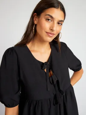 Blusa a sbuffo corta con fiocchi - nero