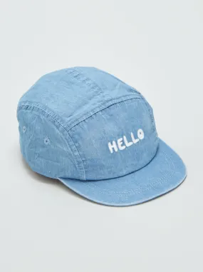 Cappellino in denim stampa 'Hello' - BLU