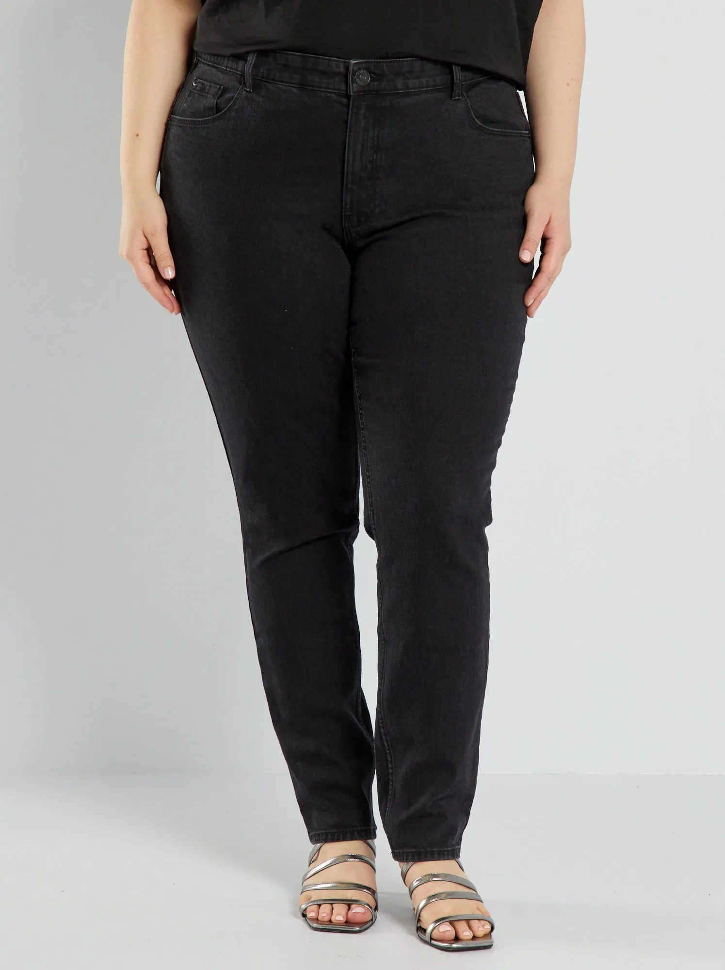 Jeans slim a vita alta - L34 - NERO