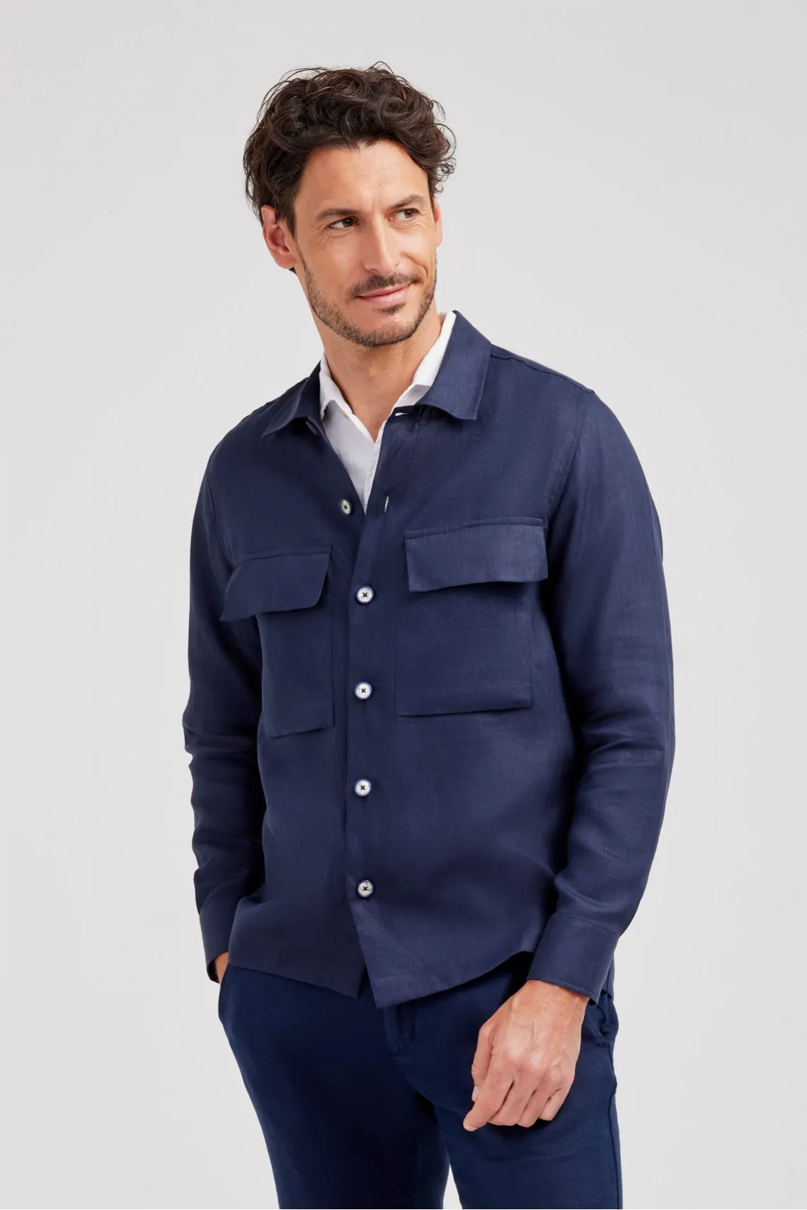 OVERSHIRT IN PURO LINO BLU