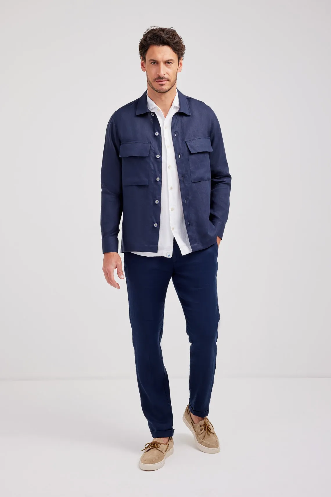 OVERSHIRT IN PURO LINO BLU