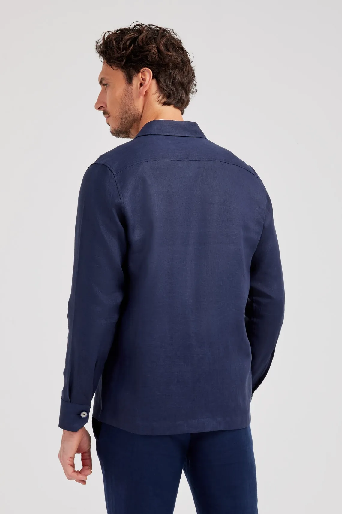 OVERSHIRT IN PURO LINO BLU