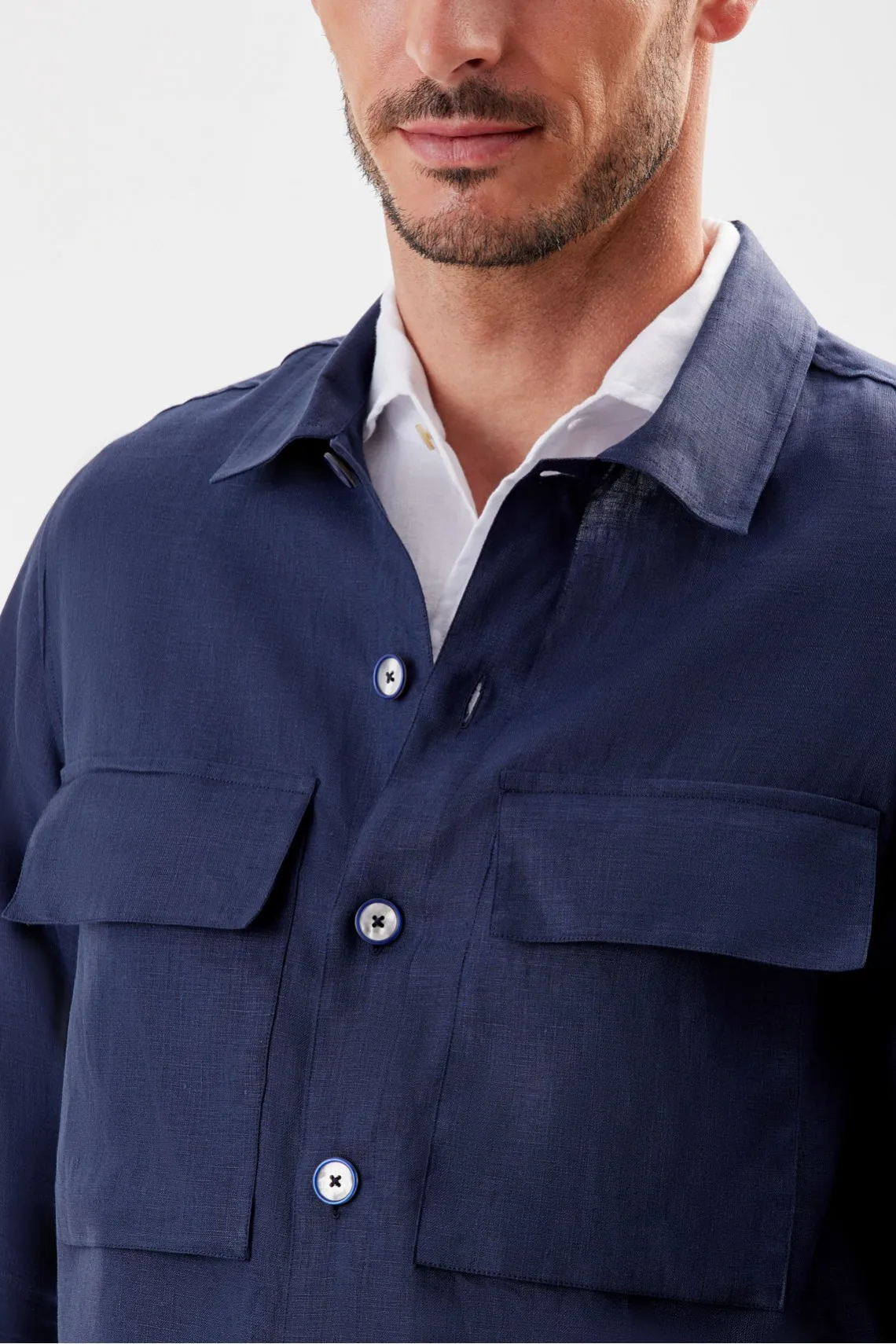 OVERSHIRT IN PURO LINO BLU