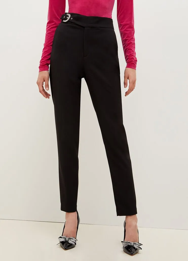 Pantaloni in tessuto stretch con fibbia liu jo