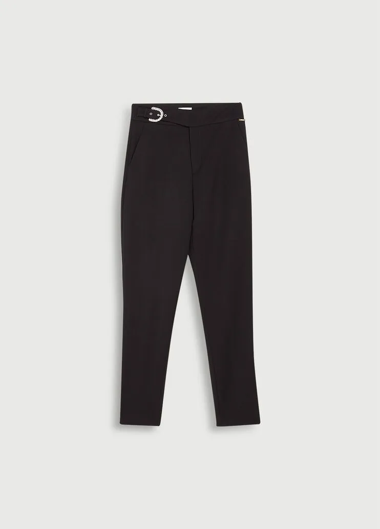 Pantaloni in tessuto stretch con fibbia liu jo