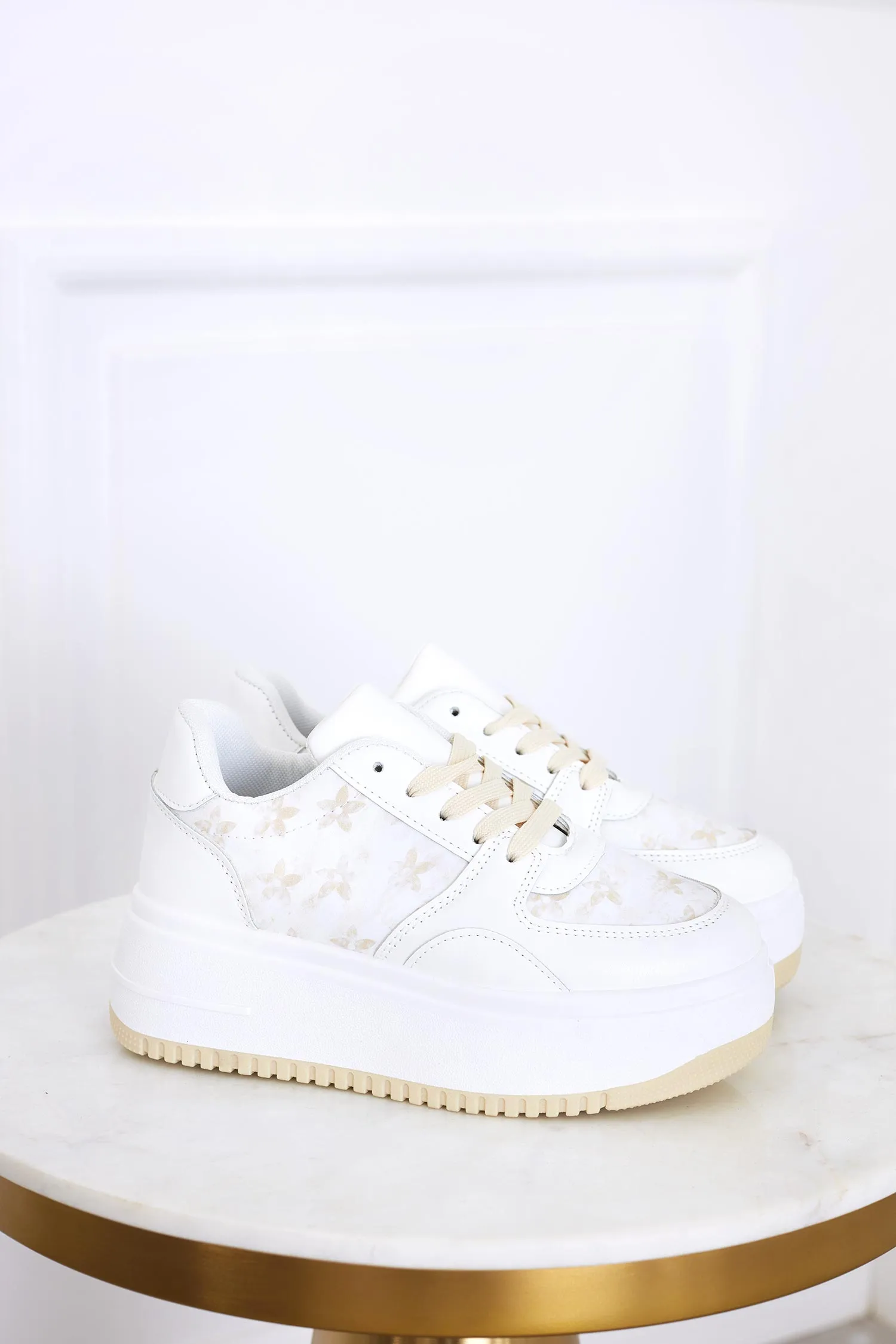 PEREZ - Sneakers bianche con lacci e inserti beige