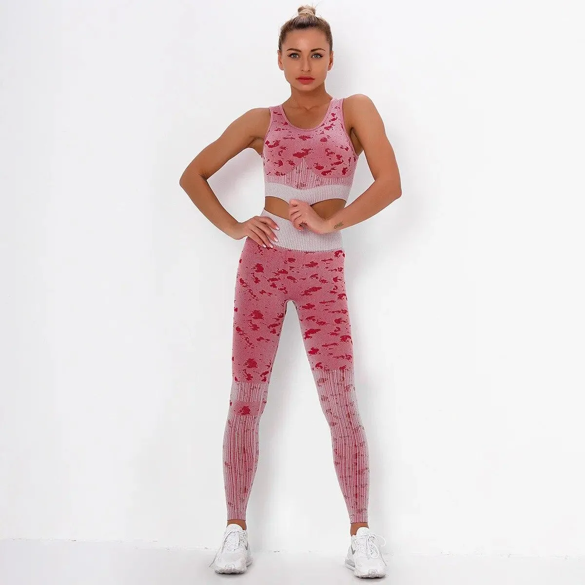 Set da yoga senza cuciture sport fitness pantaloni a vita alta con risvolto sui fianchi pantaloni da yoga scavati abiti da allen