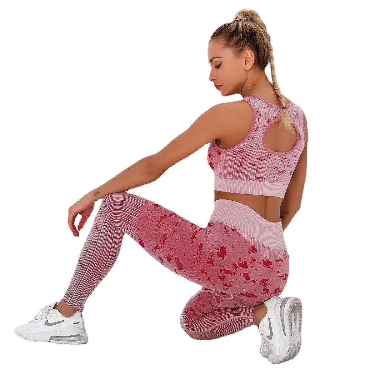 Set da yoga senza cuciture sport fitness pantaloni a vita alta con risvolto sui fianchi pantaloni da yoga scavati abiti da allen