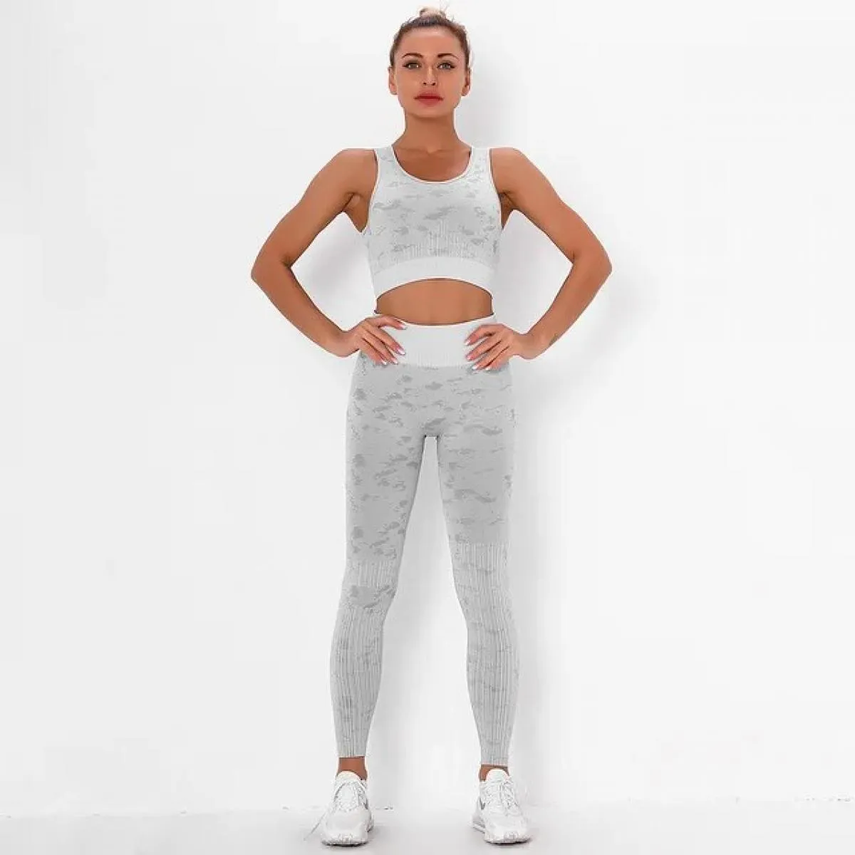 Set da yoga senza cuciture sport fitness pantaloni a vita alta con risvolto sui fianchi pantaloni da yoga scavati abiti da allen