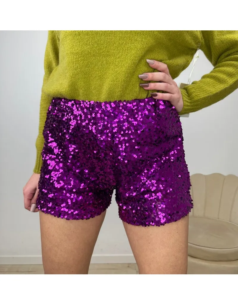 SHORT CON PAILLETTES VIOLA