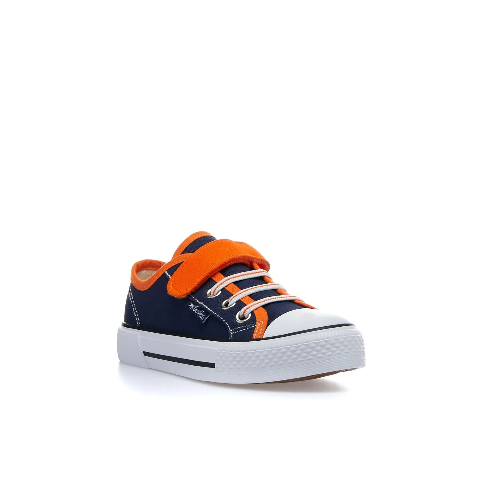 Sneakers blu in tessuto con velcro e lacci