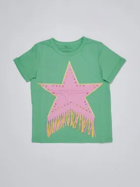 T-shirt bambina Stella McCartney in cotone con frange e strass Verde-Rosa