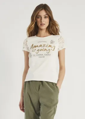 T-shirt con dettagli in pizzo