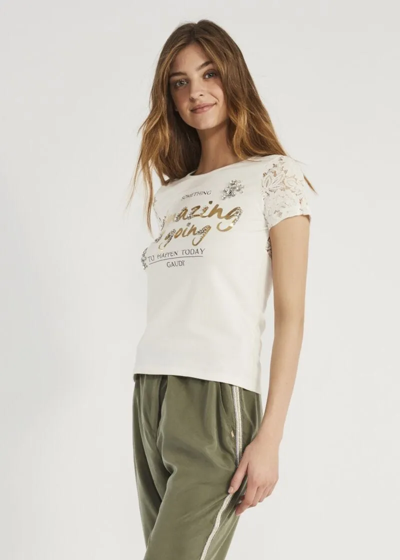 T-shirt con dettagli in pizzo