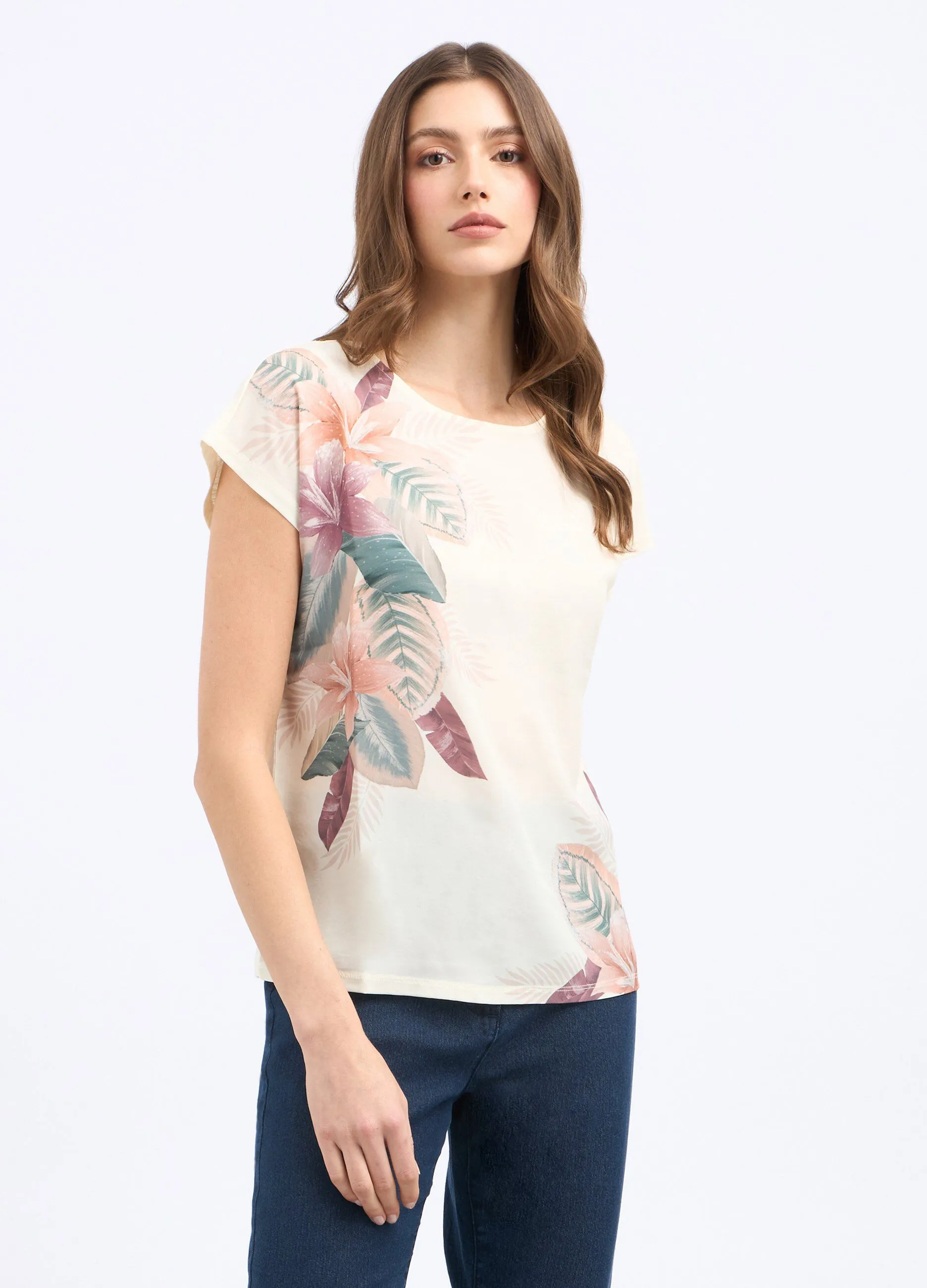 T-shirt floreale in misto cotone donna