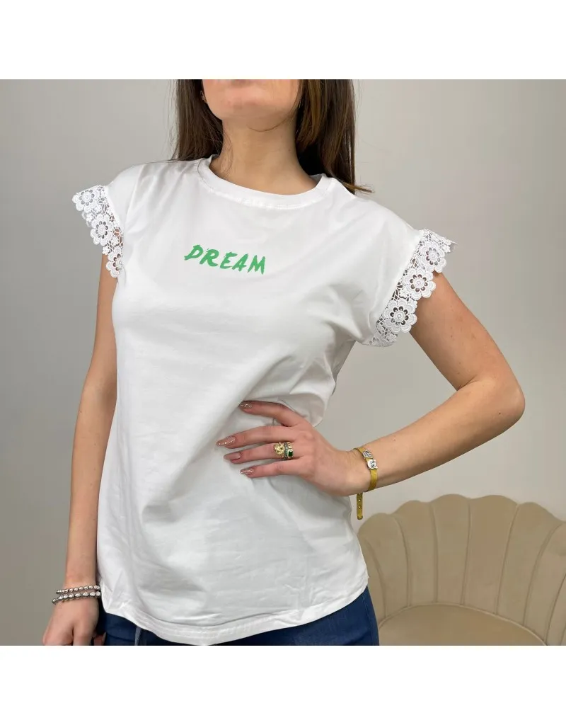 T-SHIRT MACRAMè DREAM BIANCO/VERDE