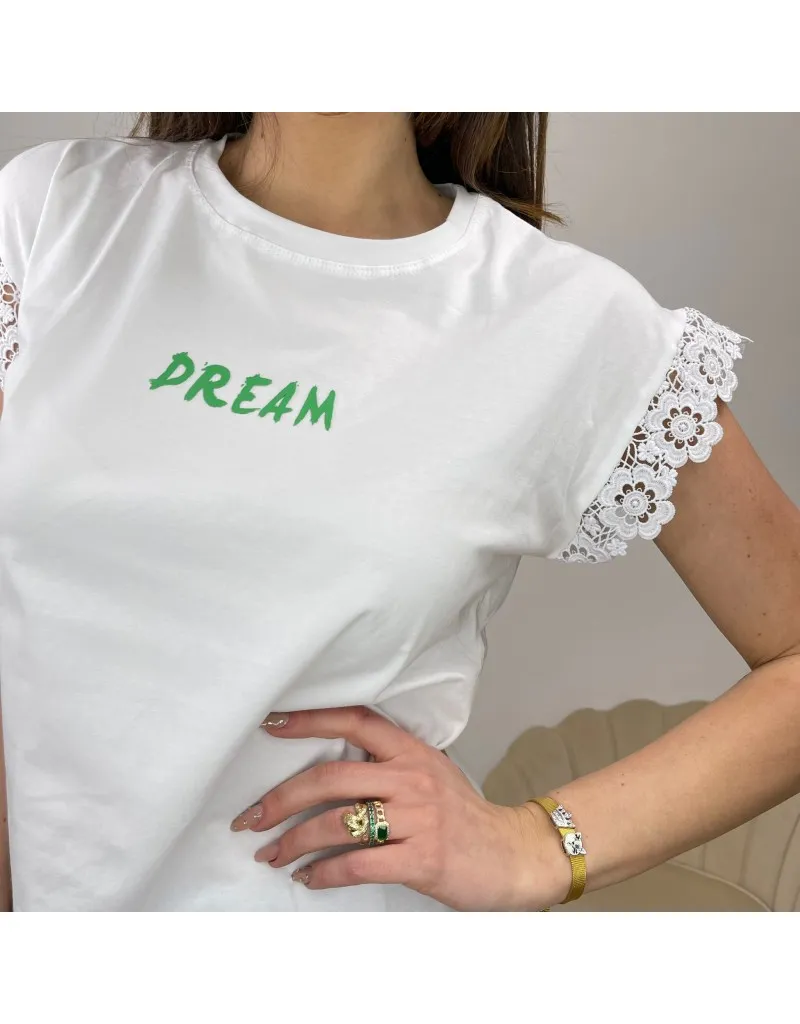 T-SHIRT MACRAMè DREAM BIANCO/VERDE