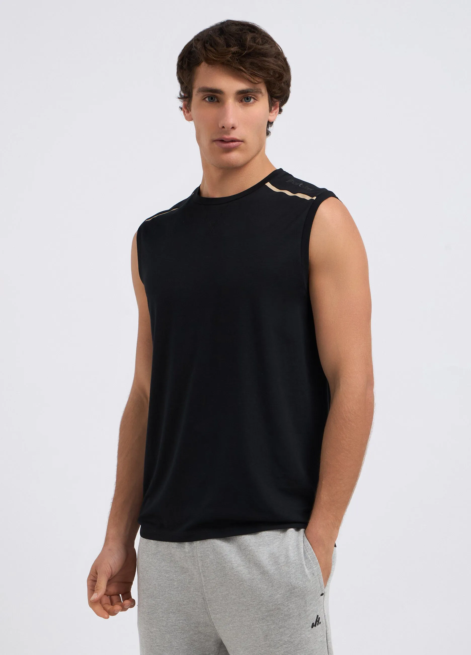 T-shirt smanicata in misto cotone stretch uomo